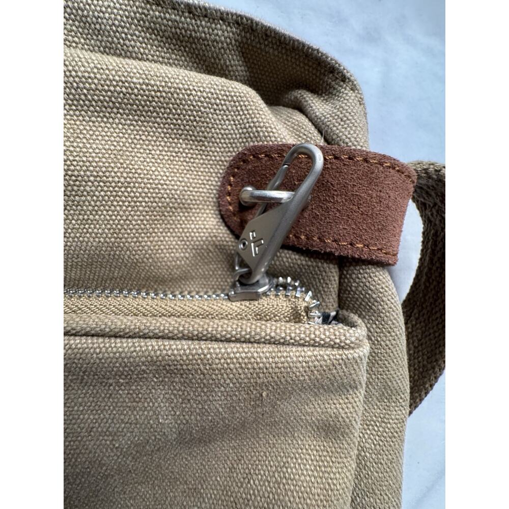 TRAVELON Brown Canvas & Tan Suede Crossbody Shoulder Bag Pockets - Picture 10 of 12